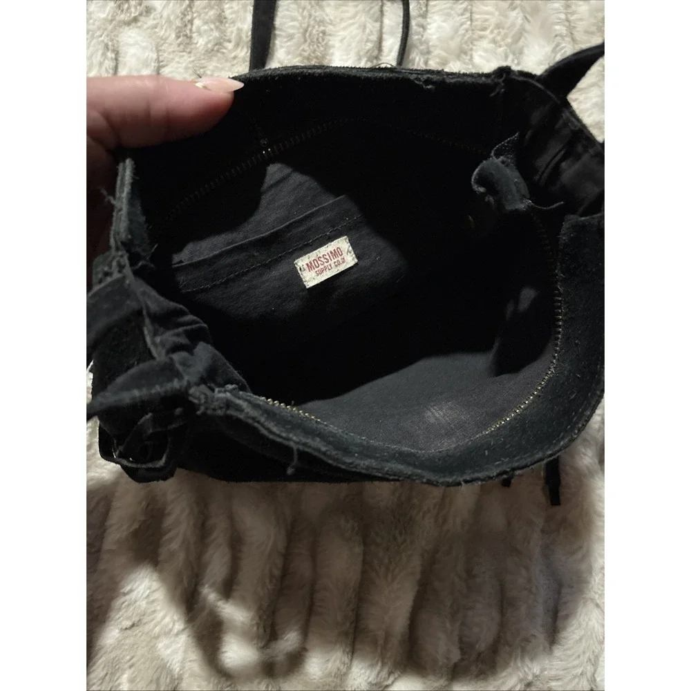 Mossimo Crossbody Black Leather Fringe Small Bag Boho Festival Hippie Zippered